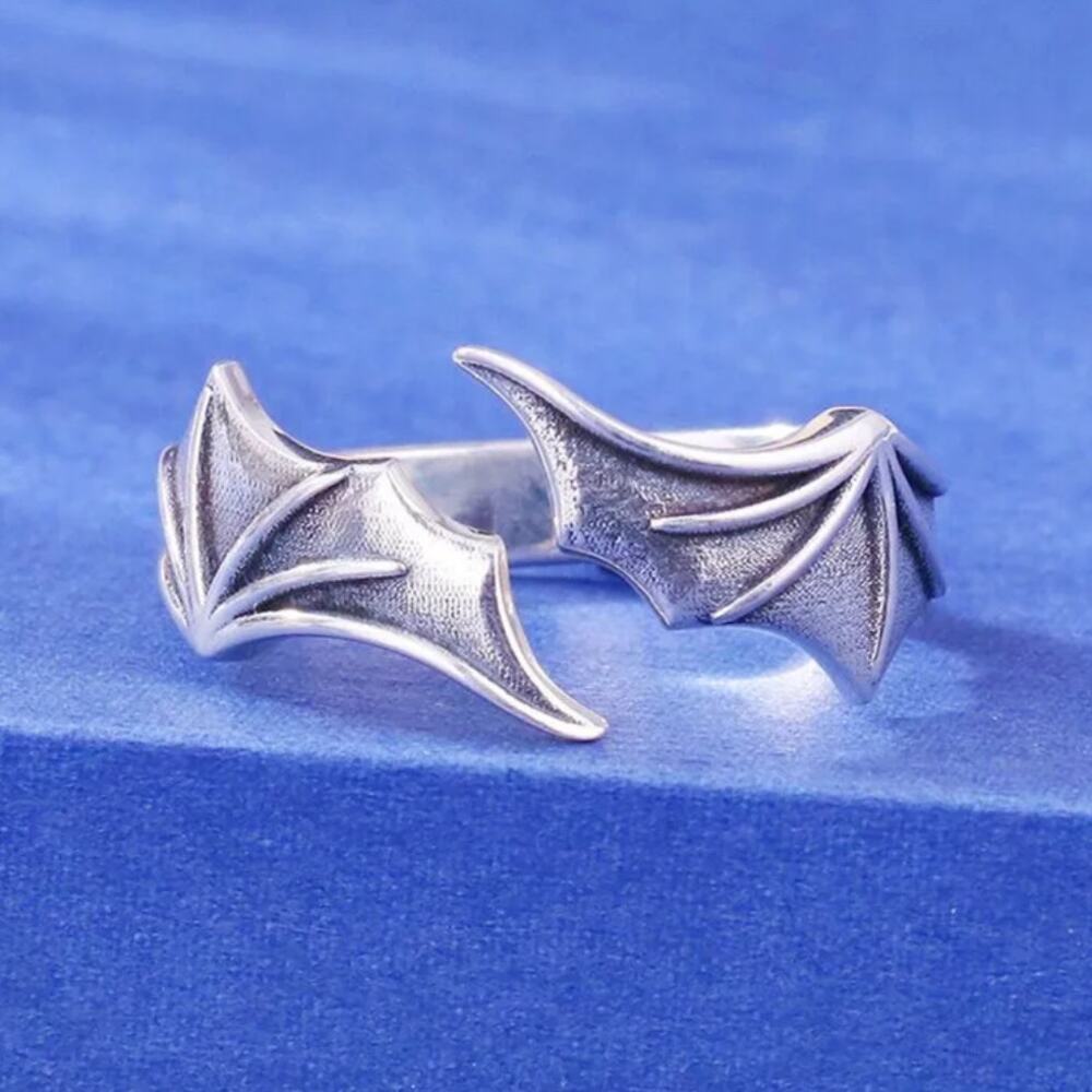Bat Vampire Ring Silver Adjustable Halloween Scary Witch Costume Cosplay Gift - Picture 3 of 5